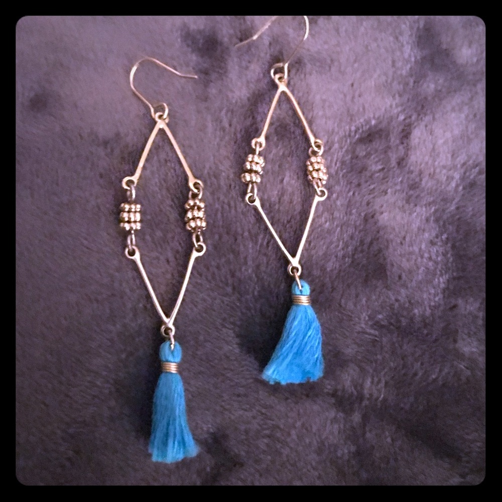 Royal blue and gold dangly tassel earrings